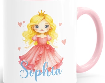 Children's mug, name mug made of ceramic, princess watercolor illustration, gift for girls, personalized with your desired name SpecialMe®