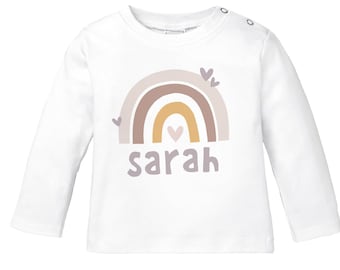 Baby Langarmshirt mit Namen personalisiert Regenbogen Scandi Stil Mädchen Jungen Bio-Baumwolle SpecialMe®