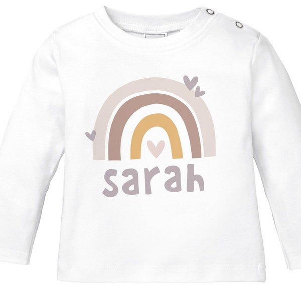 Baby Langarmshirt mit Namen personalisiert Regenbogen Scandi Stil Mädchen Jungen Bio-Baumwolle SpecialMe®