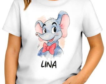 Children's girls' T-shirt with name personalized elephant animal motif comic style gift children's birthday Christmas SpecialMe®