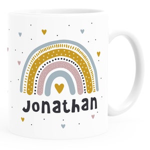 personalisierte Tasse mit Namen Regenbogen Herz persönliche Geschenke Kinder Namenstasse Mädchen Jungen SpecialMe® Jungen weiß