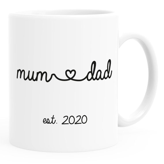 Personalisiertbare Mama Papa Tasse – Keramik-Tasse Mit Herz & Jahreszahl Als Geburtsgeschenk (weiß, 325 Ml)