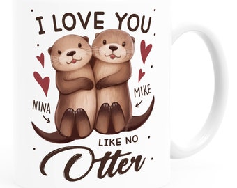 Tasse mit Spruch Ich liebe Dich mit Namen personalisiert Otter Pärchen Herz Liebes-Geschenk SpecialMe®