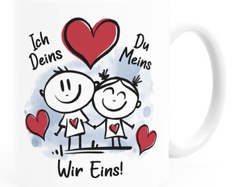 Kaffee-Tasse Liebe verliebte Strichmännchem Spruch Ich Deins Du Meins Herz Geschenk Valentinstag Jahrestag SpecialMe®