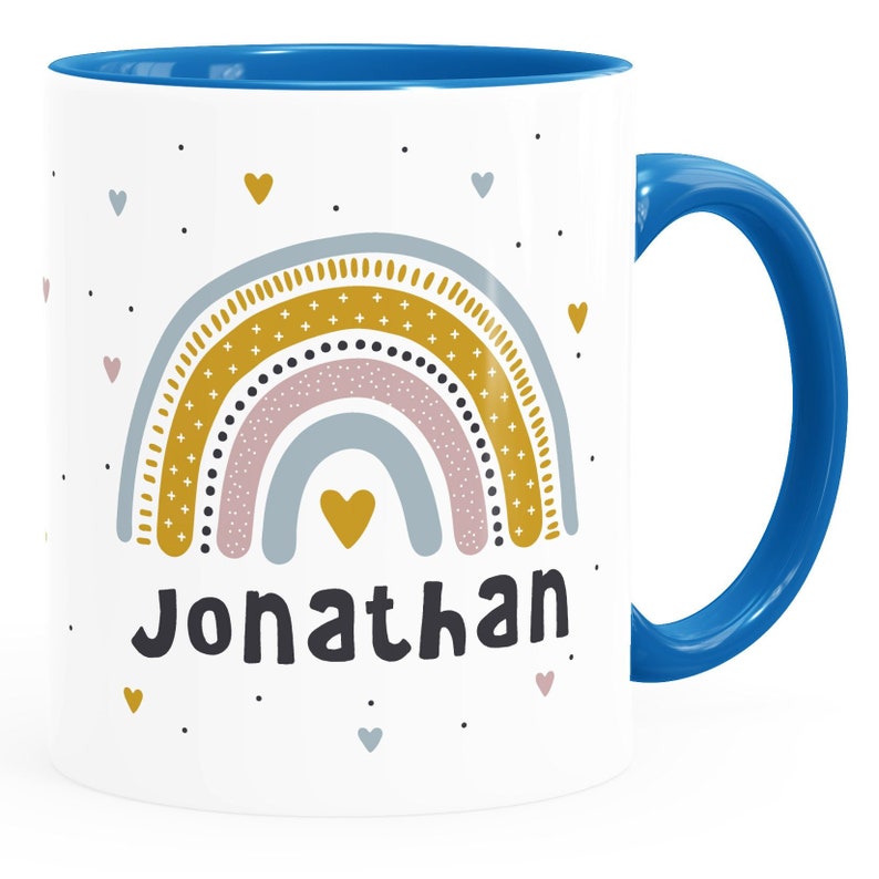 personalisierte Tasse mit Namen Regenbogen Herz persönliche Geschenke Kinder Namenstasse Mädchen Jungen SpecialMe® Jungen inner-blau