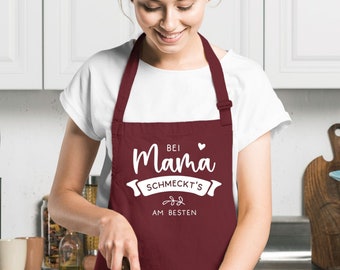 Kochschürze Damen Küchenschürze mit Spruch Bei Mama schmeckts am Besten Geschenk Mutter Baumwolle SpecialMe®