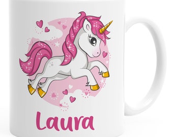 Kindertasse Kunststoff Einhorn mit Namen personalisierte Namenstasse für Kinder Jungen Mädchen SpecialMe®