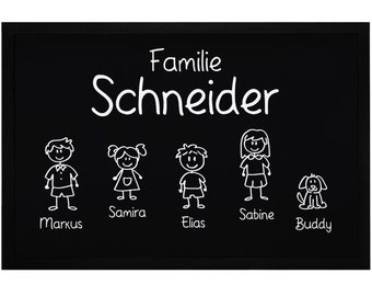 Fußmatte Familie Nachname Vornamen 1, 2, 3  &  mehr Kinder Hund Katze Strichmännchen personalisiert SpecialMe®