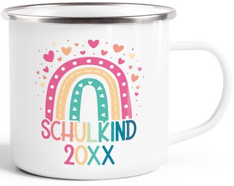 Children's mug enamel school enrollment 2025 personalized name mug with rainbow and hearts individual gifts school start SpecialMe®