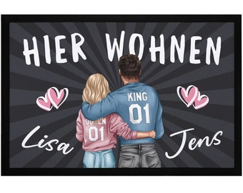 Fußmatte personalisiert Pärchen Hier wohnen mit Namen und Herz Geschenk Paare Partner rutschfest & waschbar SpecialMe®