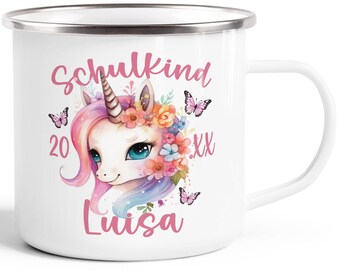 Children's mug enamel schoolchild 2025 personalized with name and year of school enrollment name mug individual gifts school beginners