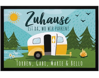 Fußmatte Familie personalisiert mit Namen Zuhause ist da wo wir parken Camping Wohnwagen rutschfest & waschbar SpecialMe