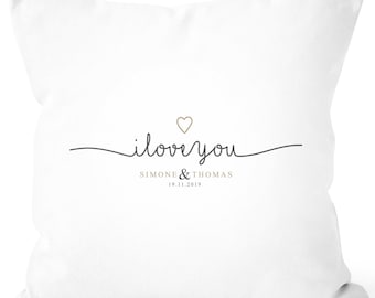 Pillow cover "I love you" with your own name and date Pillow cover Cotton personalized gifts Decorative pillow SpecialMe®