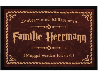 Doormat with name Family Spell Magicians are welcome Muggle are tolerated non-slip & washable SpecialMe®