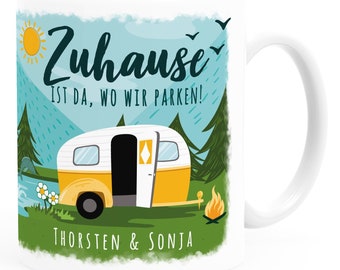 Coffee mug personalized with name home is where we park caravan camping gifts SpecialMe®
