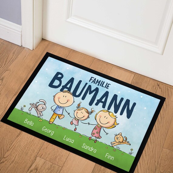 SpecialMe Personalisierte Fußmatte Familie - 60x40cm, Mit Namen & Strichmännchen