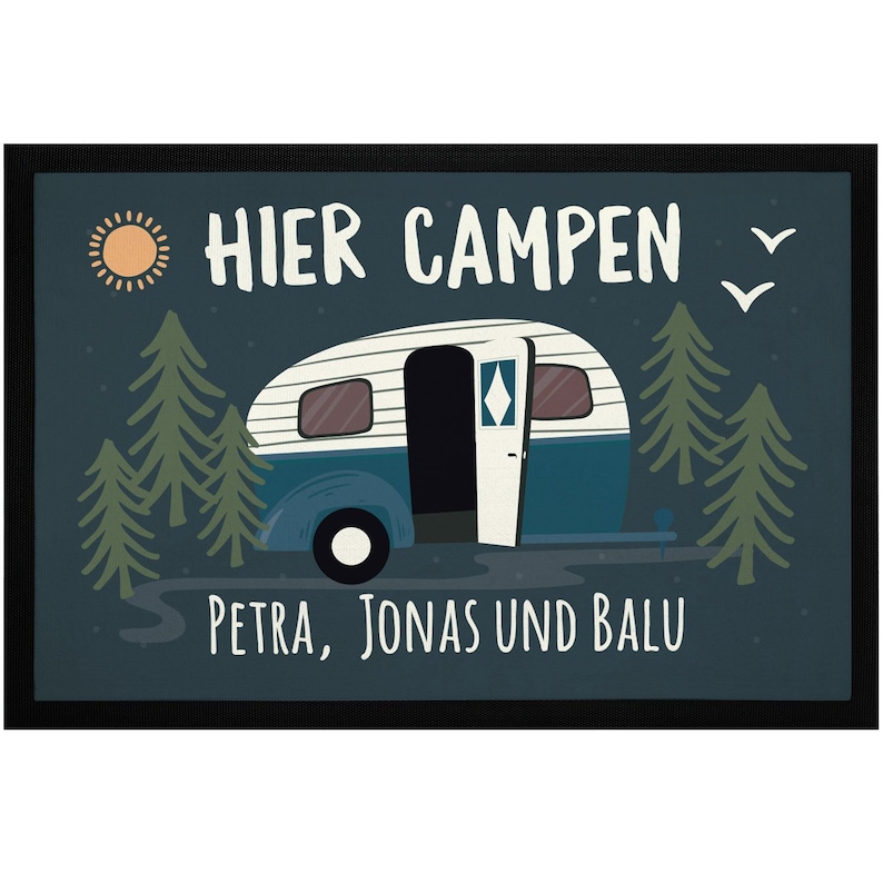 Fußmatte Camping personalisiert Namen Familie Geschenke für Camper Wohnwagen rutschfest & waschbar SpecialMe® Schwarz