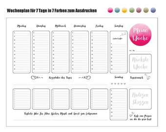 Weekly plan A3 template in different colors