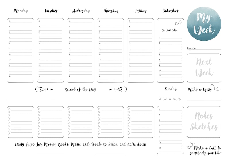 Weekly planner A3 different colours printable