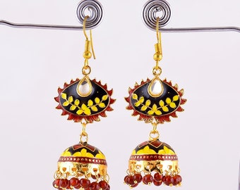 Ethnic .925 Silver Oxidized Plated Traditional Handmade Enamel Earring GS120 
