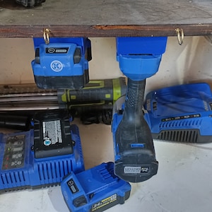 Tool and battery storage holder mount, under shelf or workbench for Kobalt 24V batteries and tools Set Garage shop DIY