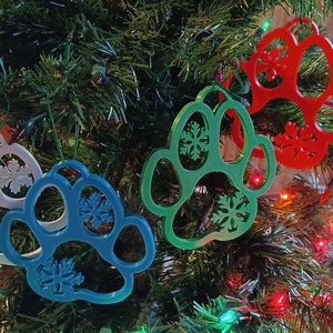 Christmas Dog Paw Ornament Tree Holiday multicolor One single or sets of multiple perfect to paint and customize with the kids