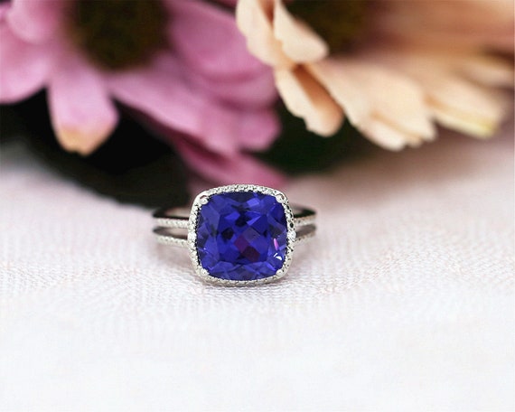 1111mm Cushion Cut Nano Tanzanite Ring Sterling Silver Ring | Etsy