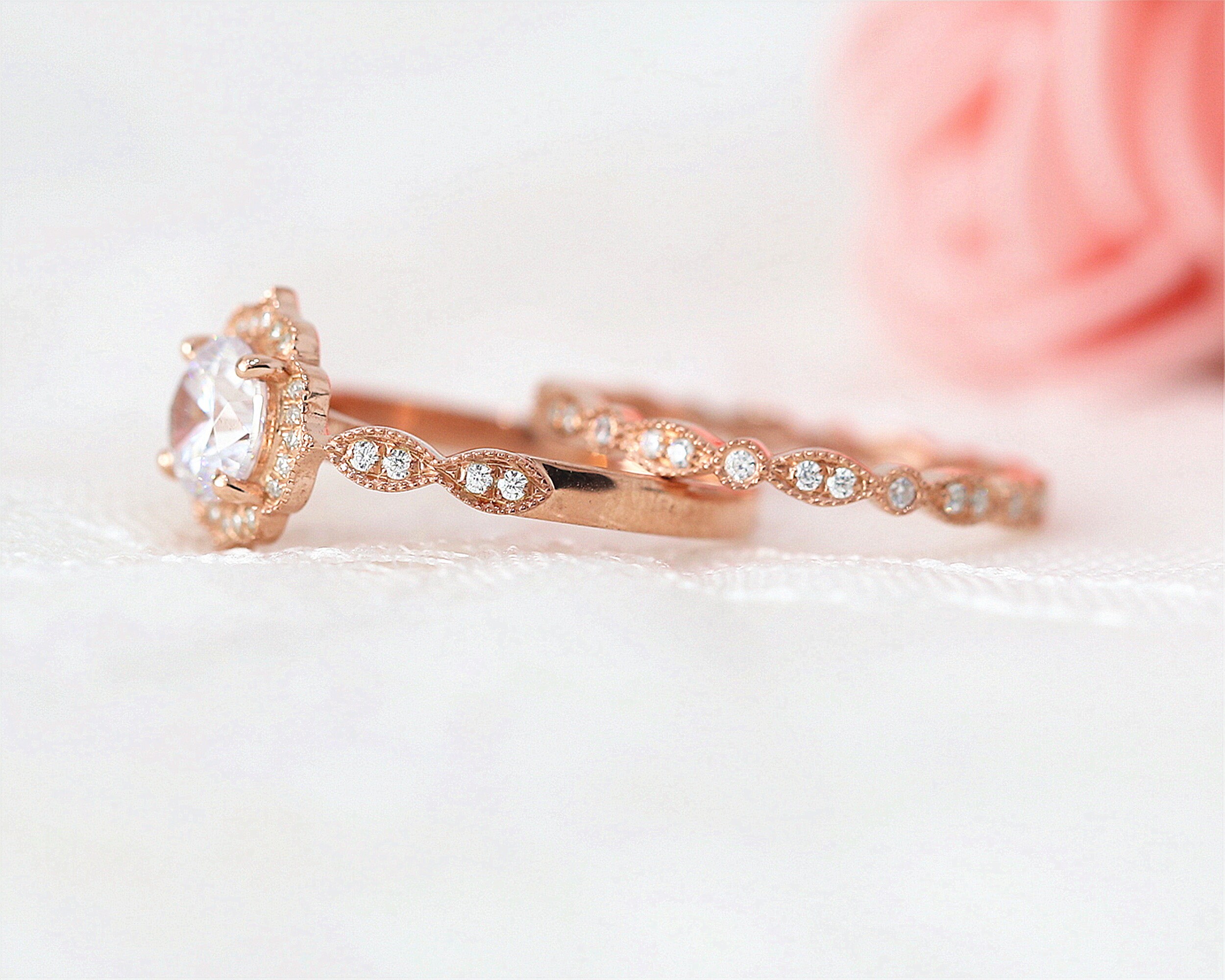 Cubic Zirconia Set Engagement Ring Rose Gold Plate Handmade Etsy