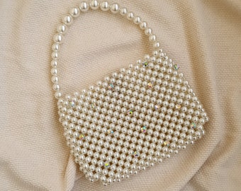 Pearl Beaded Bag, Pearl Wedding Handbag, Cream Beaded Bridal Purse, Pearl Evening Bag, Faux Pearl Bag