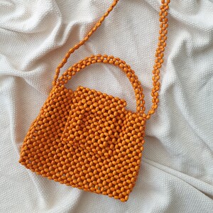 Wooden Orange Beads Bag Natural Bamboo Handmade Shoulder Purse Boho Women Handbag Wood Bead  / Summer Bag