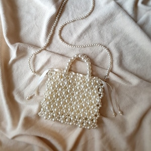 Pearl Beaded Bag, Pearl Wedding Bag  Handbag Shoulder Bag, Pearl Purse, Pearl Evening Bag, Cream Beaded Bag,Bridal Bag