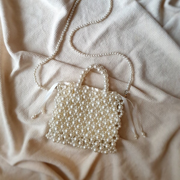 Handmade Pearl Beaded Bag: Bridal Wedding Handbag