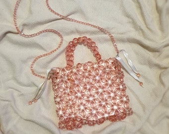 Crystal Pink Beaded Bag, Pink Beaded Bag Handbag Shoulder Bag, Crystal Purse, Pink Evening Bag,  Beaded Bag, Gift For Her, Bridal Bag