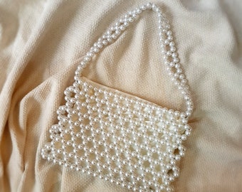 Pearl Beaded  Bag, Faux Pearl Shoulder Bag, Pearl Purse, White Evening Bag, Bridal Bag, With Satin Pouch