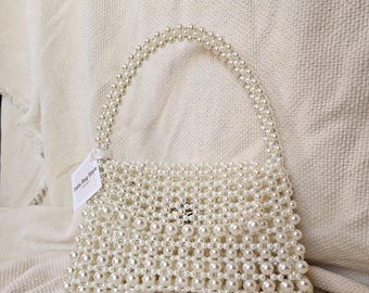 Handmade Pearl Beaded Bag: Bridal Evening Shoulder Bag