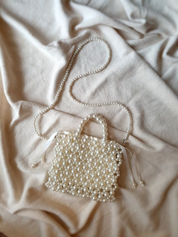 Zara Pearl Beaded Mini Bucket Bag Silver Chain Lined