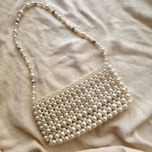 Perle Perlen Tasche, Faux Perle Schultertasche, Perle Geldbörse, weiße Abendtasche, Porzellan Perle detailliert