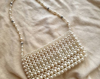 Perle Perlen Tasche, Faux Perle Schultertasche, Perle Geldbörse, weiße Abendtasche, Porzellan Perle detailliert
