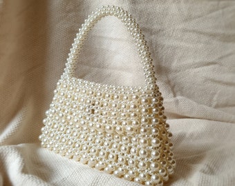 Sac en perles, Sac à main de mariage en perles, Sac à main de mariée crème en perles, Sac de soirée en perles, Sac en perles synthétiques