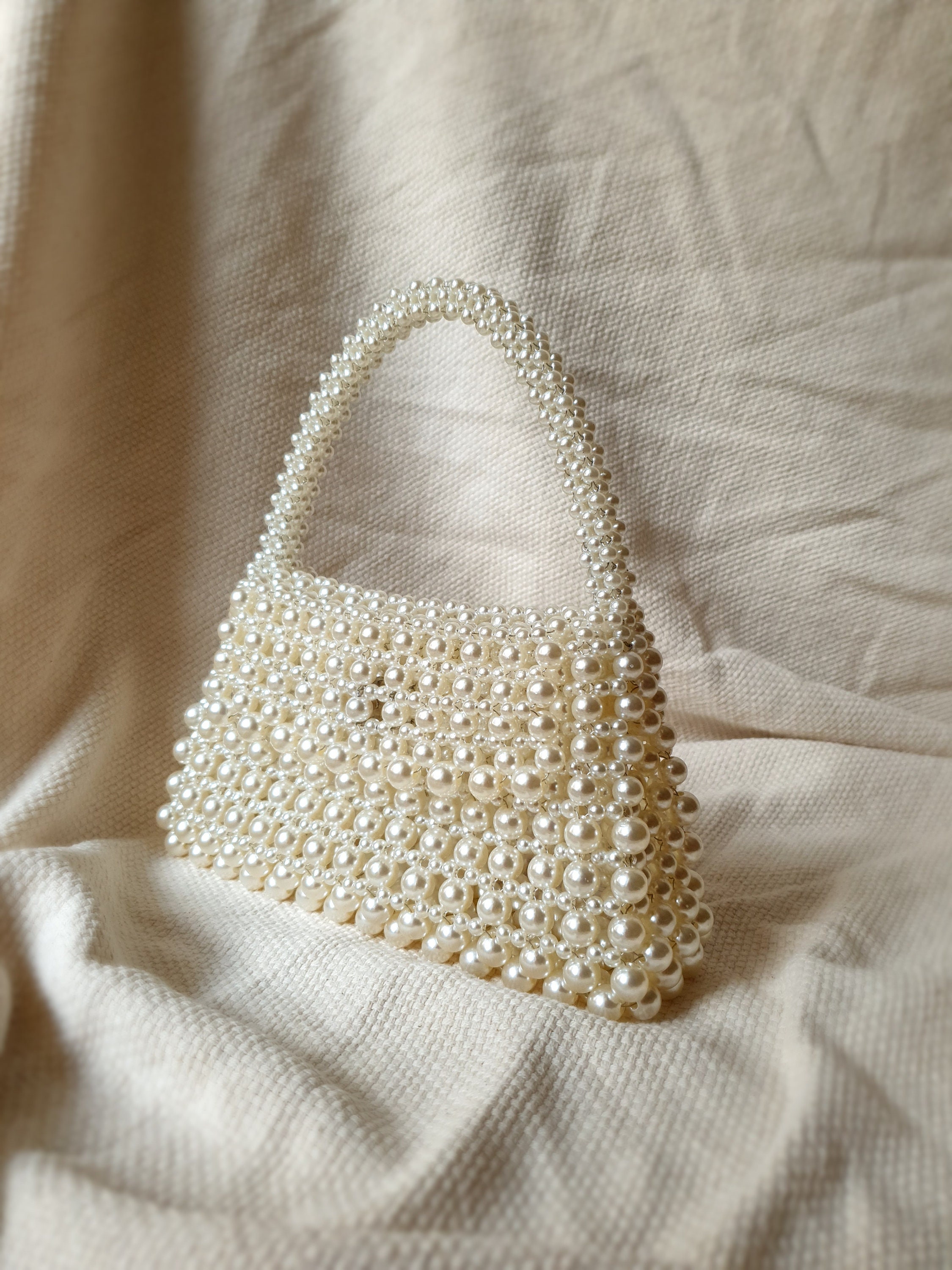 Pearl Beaded Bag Pearl Wedding Handbag Cream Beaded Bridal Purse