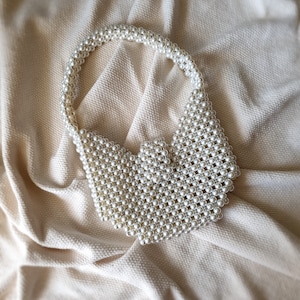 Perle Perlen Tasche, Kleine Silber Perlen Details Perle Hochzeit Handtasche, Creme Perlen Braut Geldbörse, Abendtasche Perle