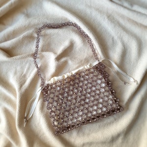 Handmade Crystal Beaded Evening Bag: Grey Acrylic Shoulder Bag