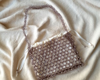 Crystal Beaded  Bag, Grey Beaded Bag, Crystal Beaded Purse, Evening Bag,Shoulder Beaded Bag,With Satin Pouch