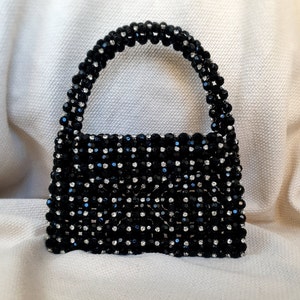 Handgefertigte Schwarz Perlen Strass Tasche: Kristall Abend Handtasche