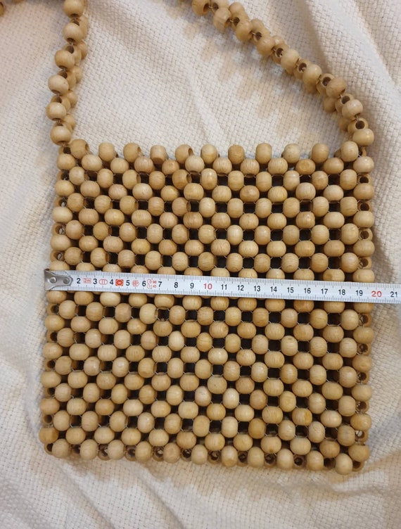 ショルダーバッグ・ポシェット RUBATI Handmade tassel wooden bead bag brown Wooden Beads Bag Square Beige Bamboo Handmade Purse Boho