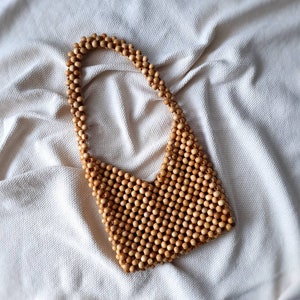 Wooden Beads Bag,Little Beaded Bag, beige bamboo handmade  Purse Boho women handbag  wood bead  / Summer Beaded Bag