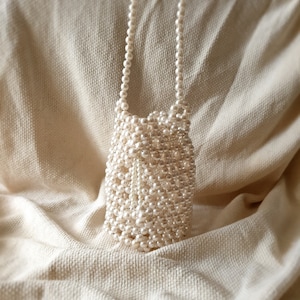 Pearl Beaded Bucket Bag,With Satin Pouch,  Faux Pearl Shoulder Bag, Pearl Purse, White Evening Bag, Bridal Bag