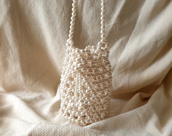 Perlen Perlen Eimer Tasche, Mit Satin Beutel, Faux Perle Schultertasche, Perle Geldbörse, weiße Abendtasche, Brauttasche