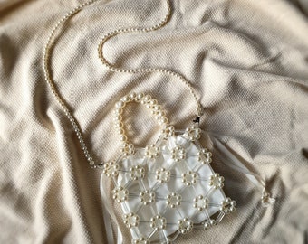 Pearl & Transparent Beaded Bag,Wedding Handbag Shoulder Bag, Pearl Purse, Pearl Evening Bag, White Cream Bridal Beaded Bag