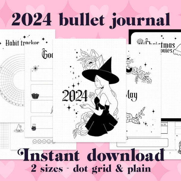 Printable Bullet Journal Bundle, Bullet Journal Printables, Premade Bujo Template 2024, Bullet Journal Pages, Bujo Trackers, Weekly Spreads